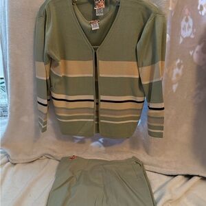 Clio Green and Cream Striped Pantsuit